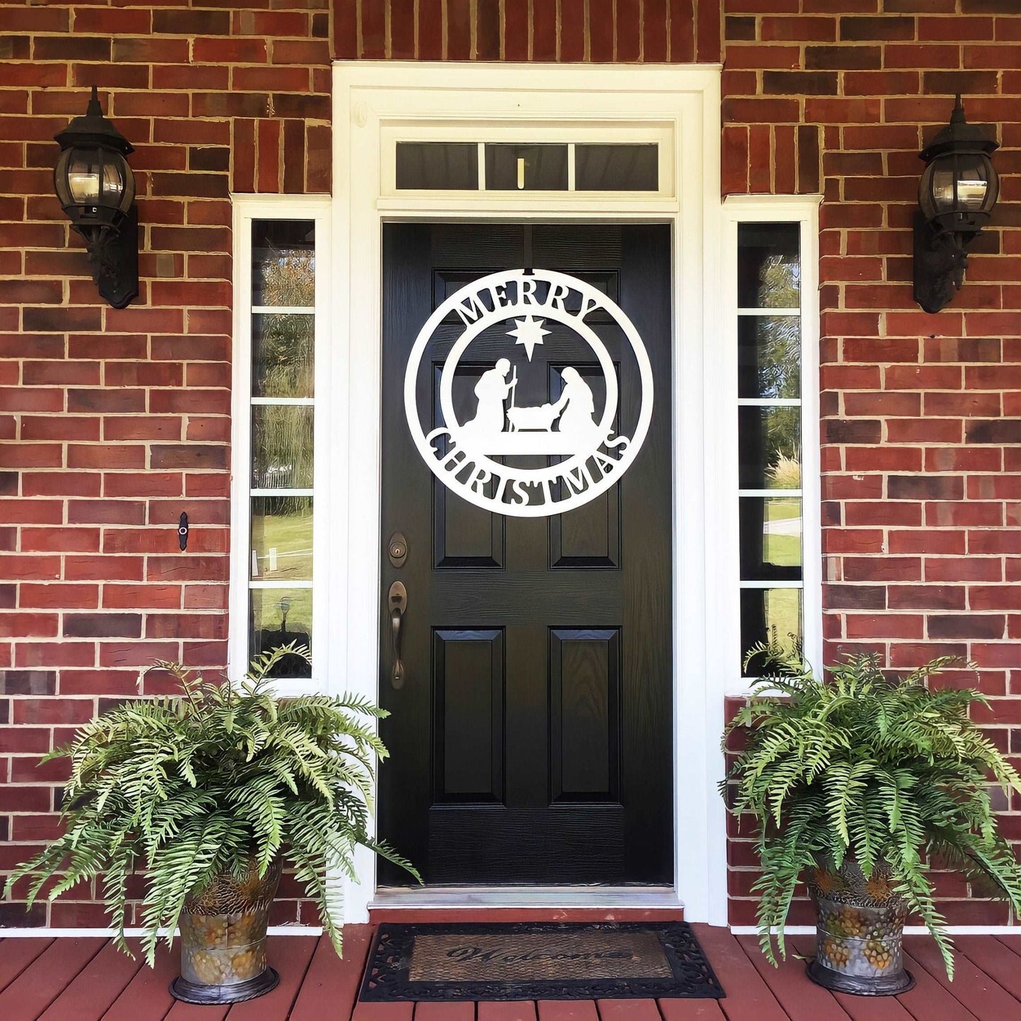 Merry Christmas Nativity Front Door Wreath - Customizable Metal Door Decor - Personalized Welcome Sign - Durable, Rust - Resistant, Perfect for Home, Porch, and Garden – Unique Seasonal Gift - HouseSensationsArt