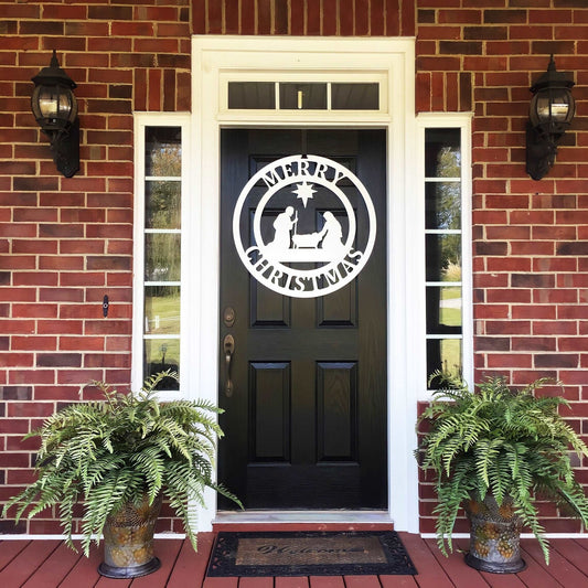 Merry Christmas Nativity Front Door Wreath - Customizable Metal Door Decor - Personalized Welcome Sign - Durable, Rust - Resistant, Perfect for Home, Porch, and Garden – Unique Seasonal Gift - HouseSensationsArt