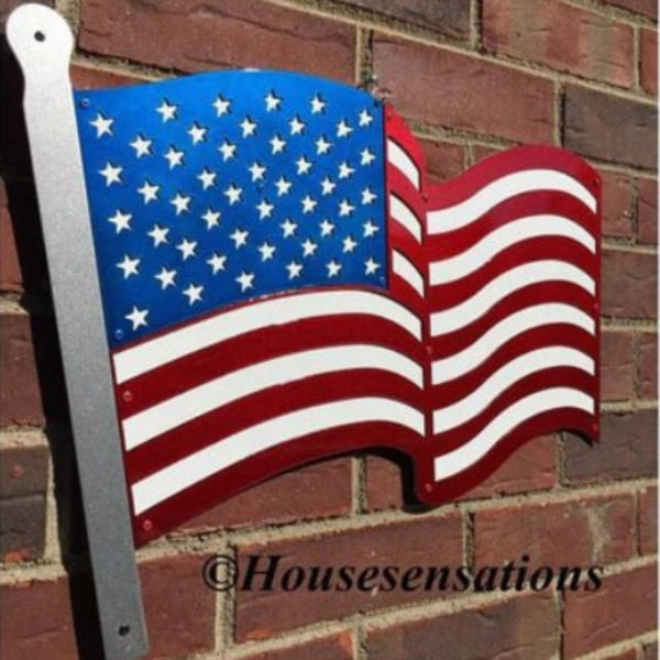 Arte de pared de metal con la bandera estadounidense: decoración grande con bandera patriótica