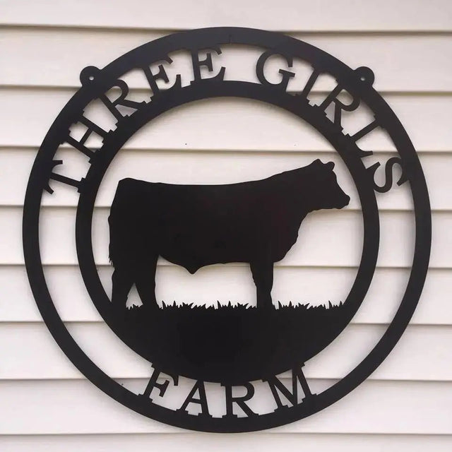 Metal cattle house number sign – personalized farm plaque with family name and brand
