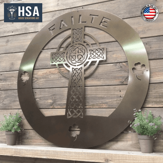 Metal Cross Wall Art - Custom Celtic Cross with Family Name - HouseSensationsArt