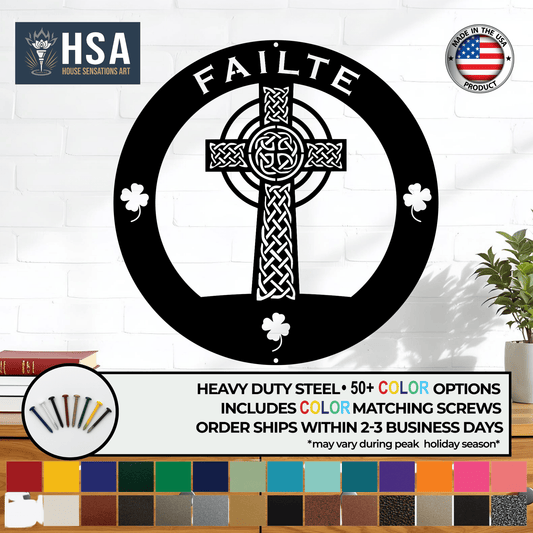 Metal Cross Wall Art - Custom Celtic Cross with Family Name - HouseSensationsArt