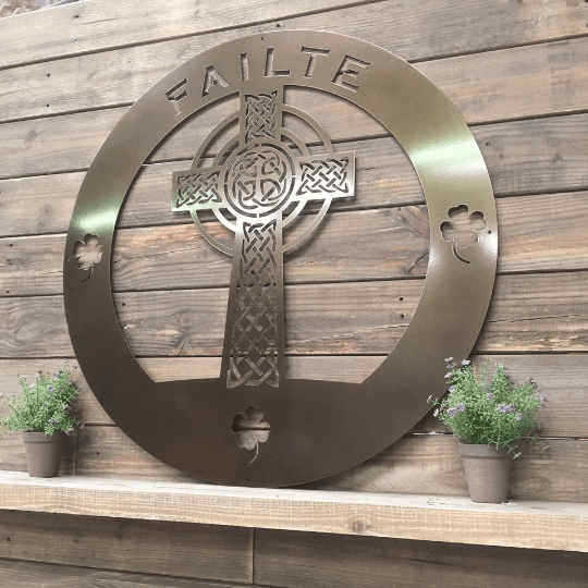 Metal Cross Wall Art - Custom Celtic Cross with Family Name - HouseSensationsArt