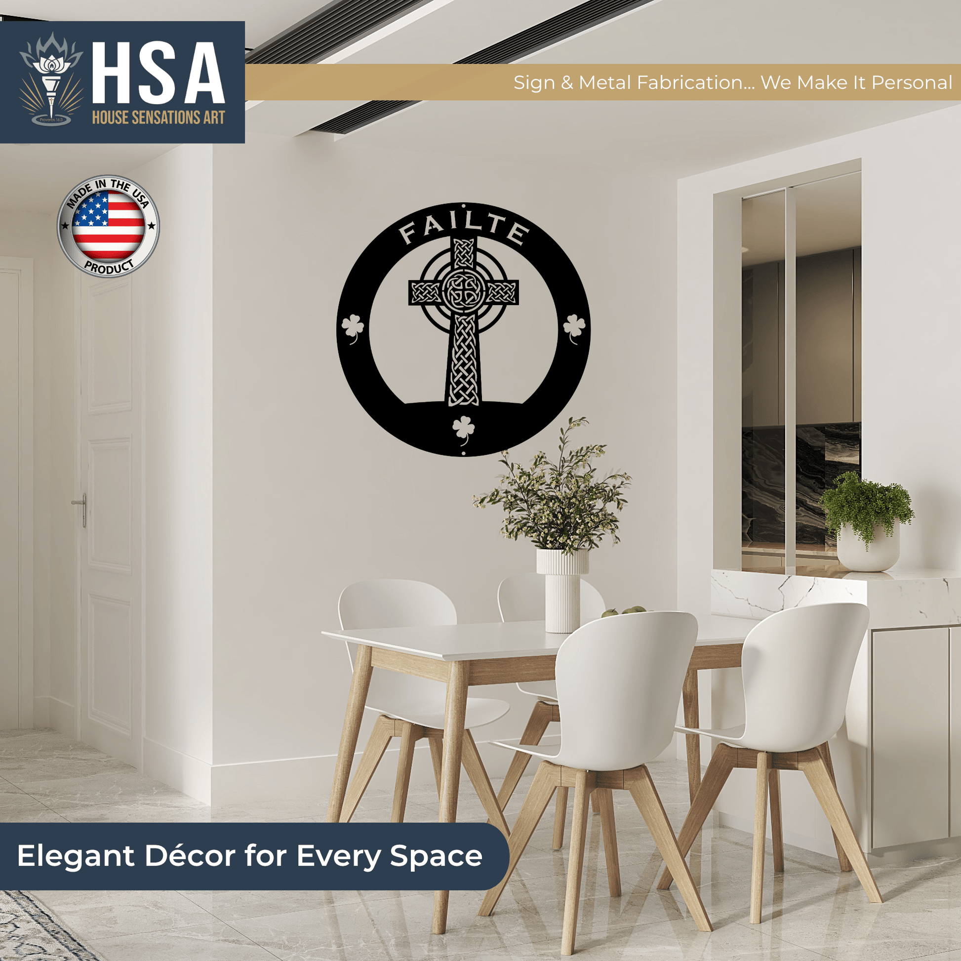 Metal Cross Wall Art - Custom Celtic Cross with Family Name - HouseSensationsArt