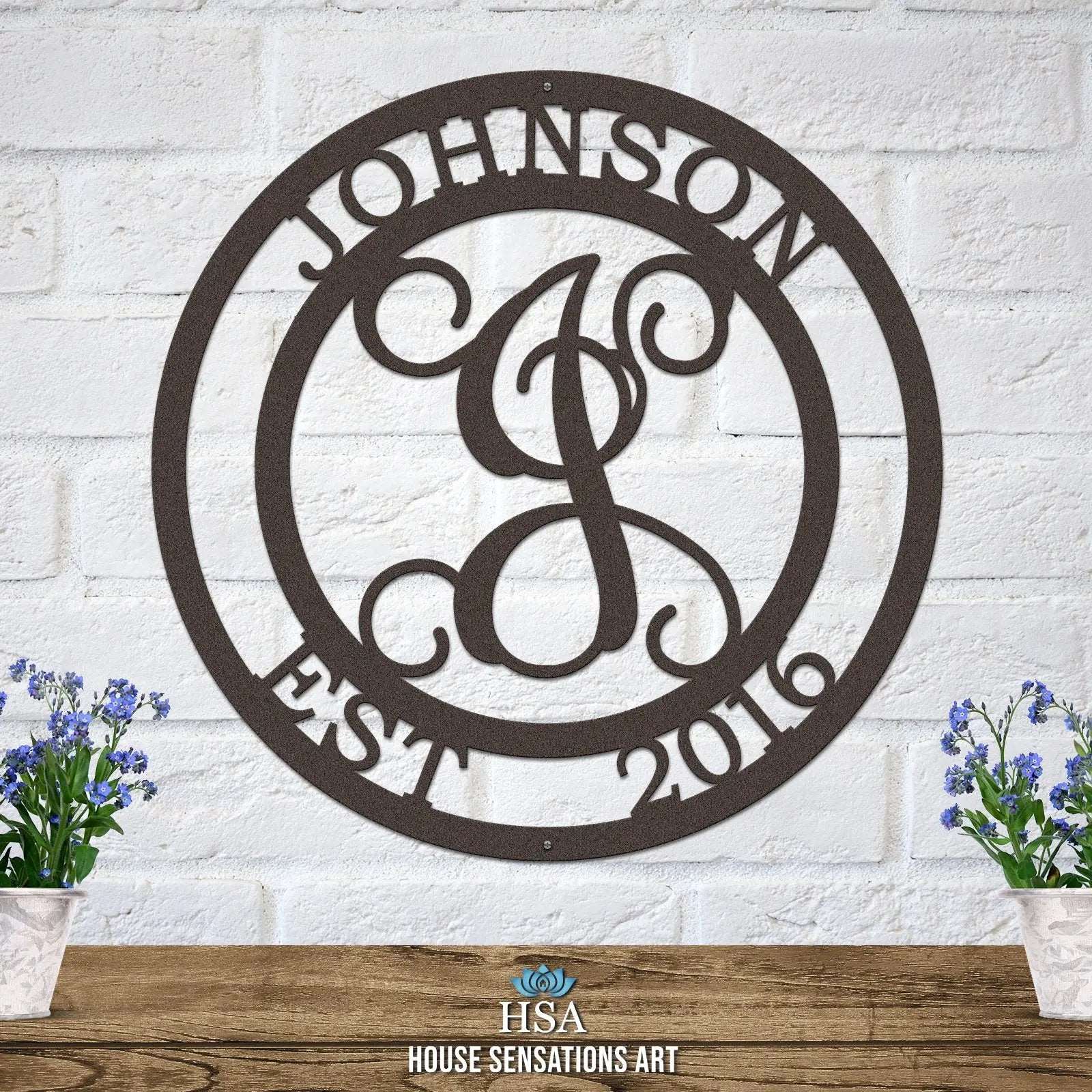 Metal monogram family name sign – decorative last name sign for front door or indoor wall display