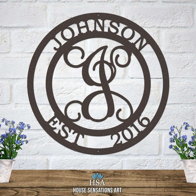 Metal monogram family name sign – decorative last name sign for front door or indoor wall display