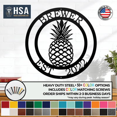 Metal Pineapple Welcome Sign – Personalized Family Name Decor - HouseSensationsArt