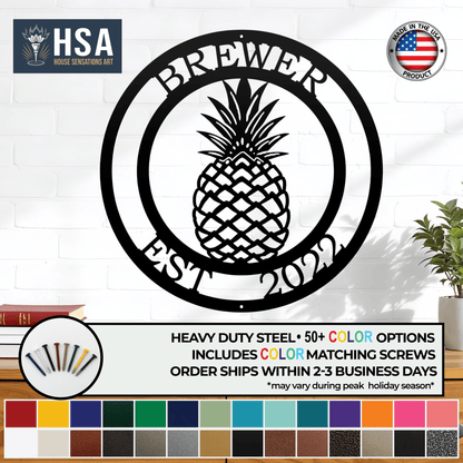 Metal Pineapple Welcome Sign – Personalized Family Name Decor - HouseSensationsArt