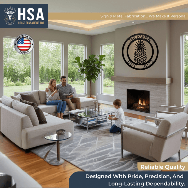 Metal Pineapple Welcome Sign – Personalized Family Name Decor - HouseSensationsArt