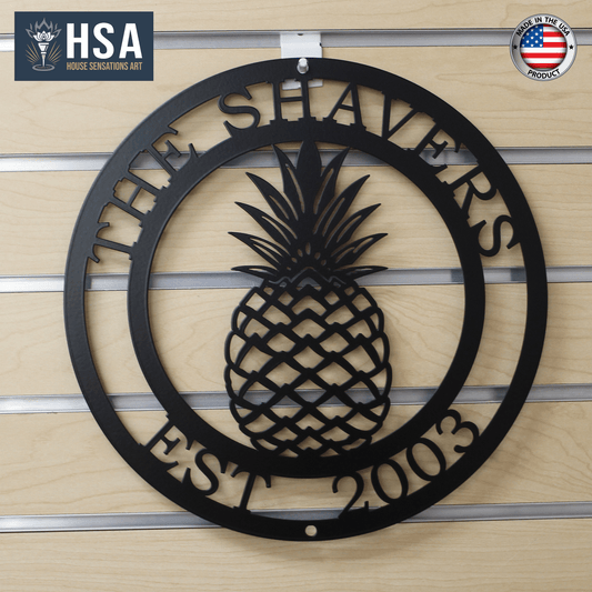 Metal Pineapple Welcome Sign – Personalized Family Name Decor - HouseSensationsArt