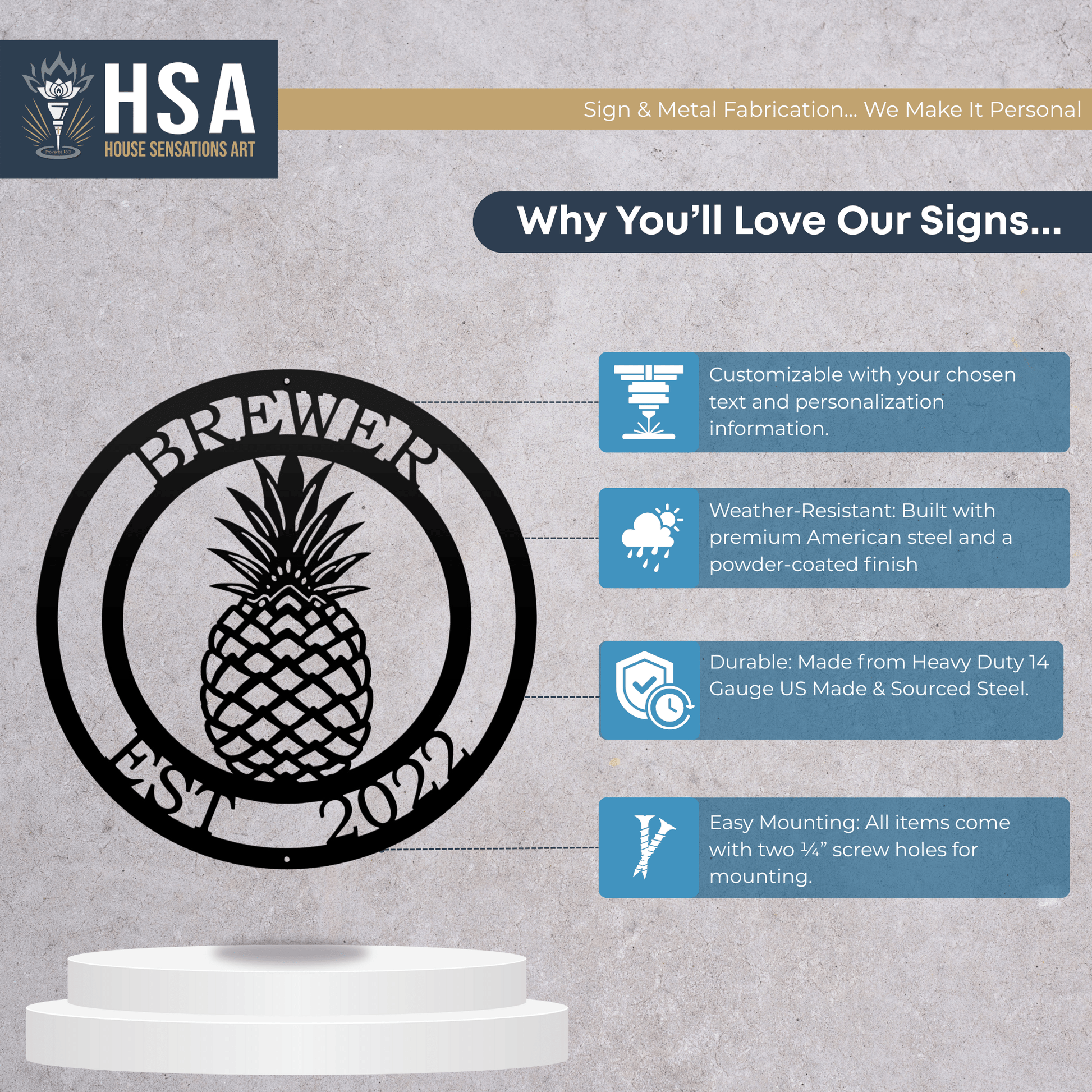 Metal Pineapple Welcome Sign – Personalized Family Name Decor - HouseSensationsArt