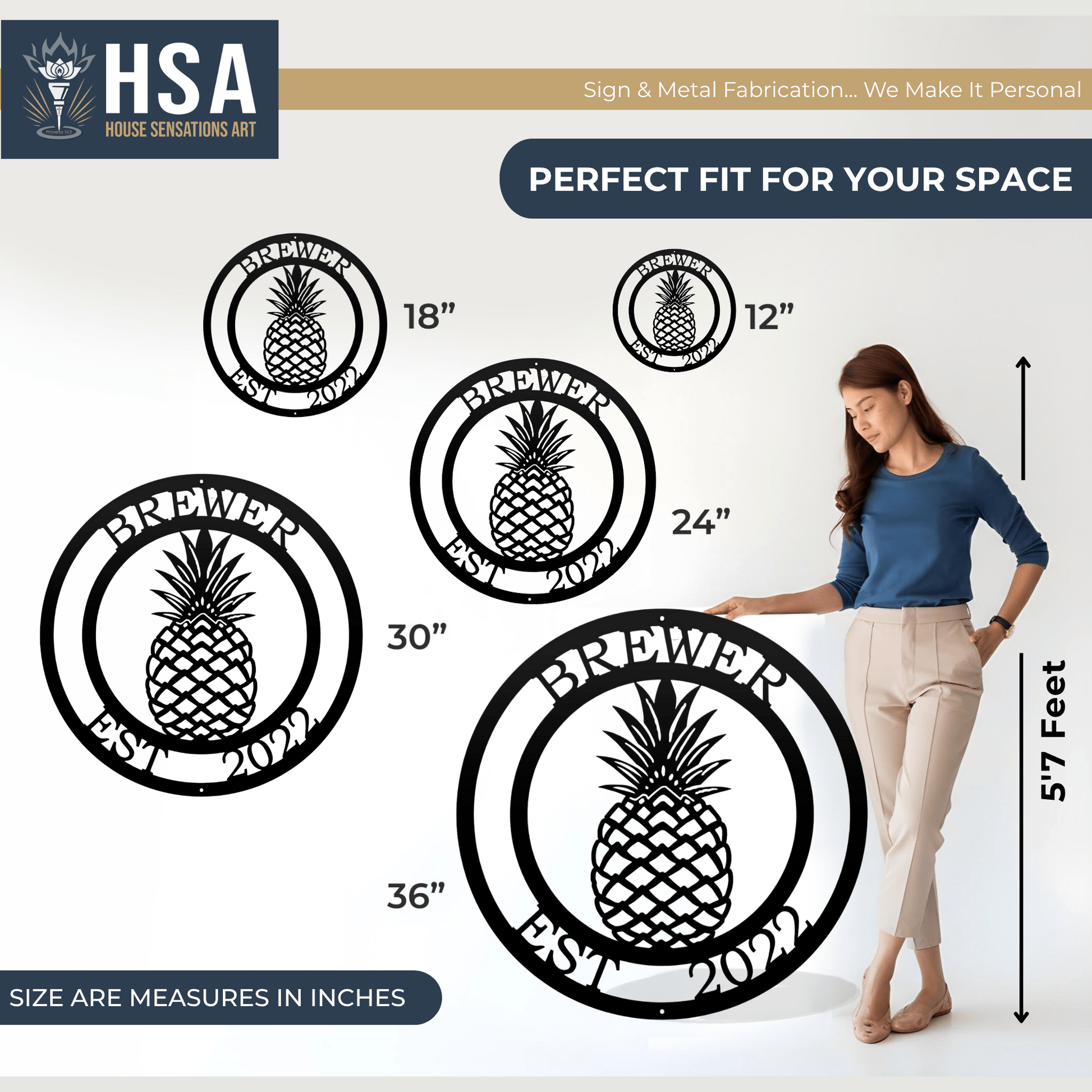 Metal Pineapple Welcome Sign – Personalized Family Name Decor - HouseSensationsArt