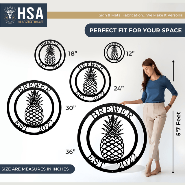 Metal Pineapple Welcome Sign – Personalized Family Name Decor - HouseSensationsArt