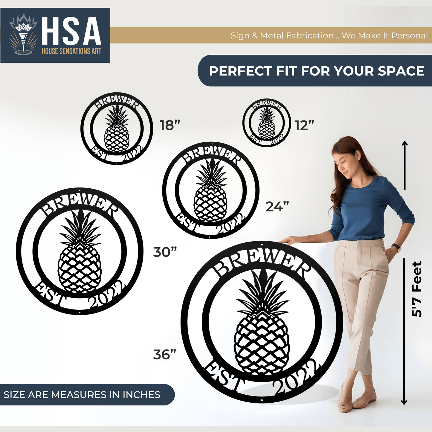 Metal Pineapple Welcome Sign – Personalized Family Name Decor - HouseSensationsArt