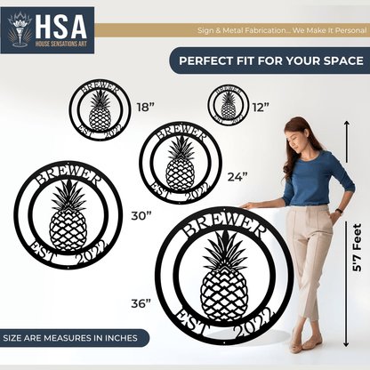 Metal Pineapple Welcome Sign – Personalized Family Name Decor - HouseSensationsArt