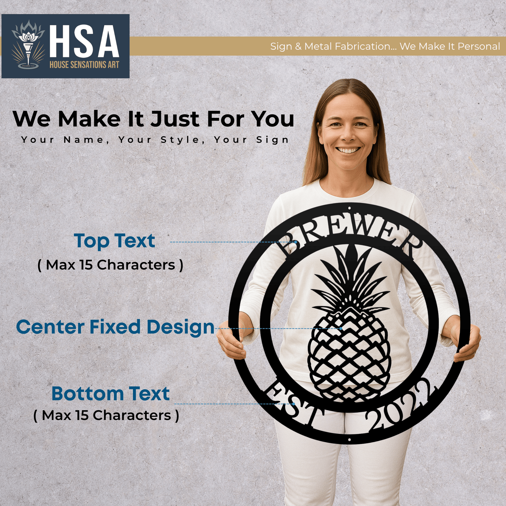 Metal Pineapple Welcome Sign – Personalized Family Name Decor - HouseSensationsArt