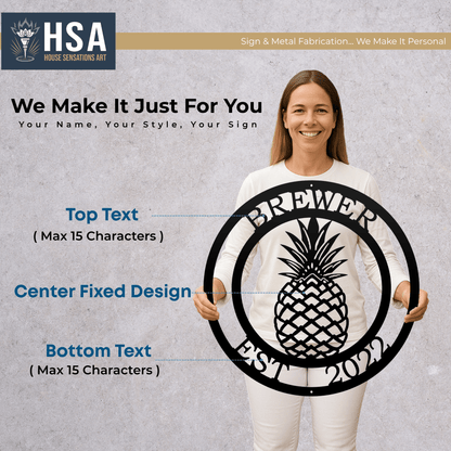 Metal Pineapple Welcome Sign – Personalized Family Name Decor - HouseSensationsArt