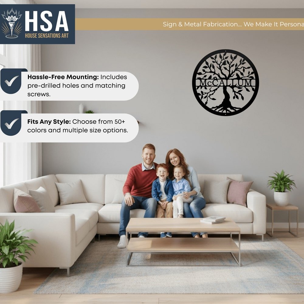 Metal Tree of Life Sign - Personalized Family Name Wall Art - HouseSensationsArt