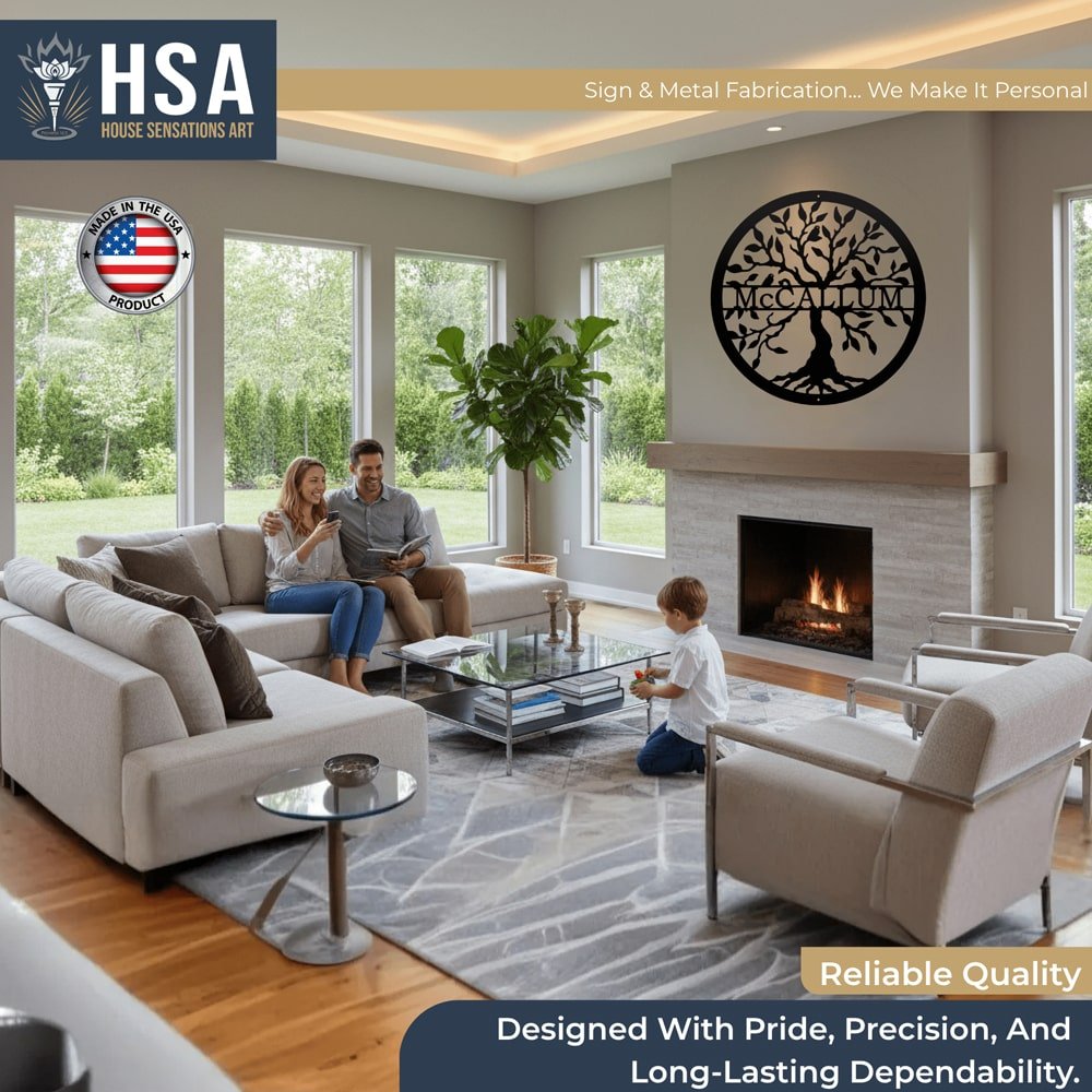 Metal Tree of Life Sign - Personalized Family Name Wall Art - HouseSensationsArt