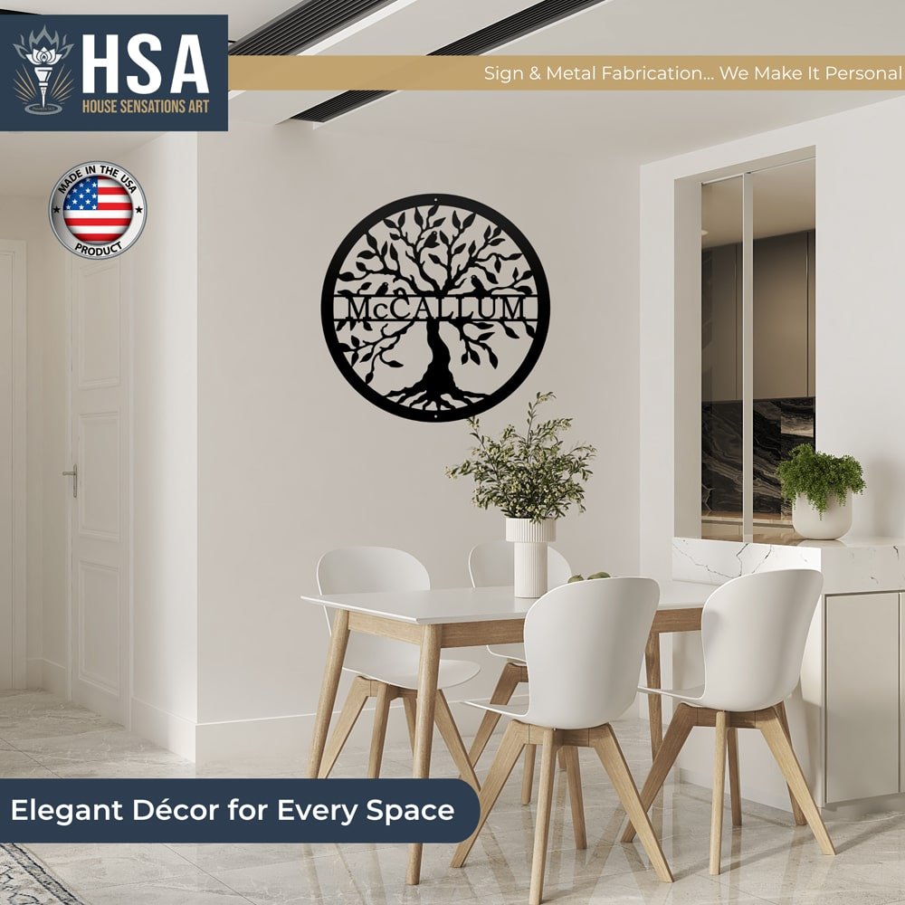Metal Tree of Life Sign - Personalized Family Name Wall Art - HouseSensationsArt