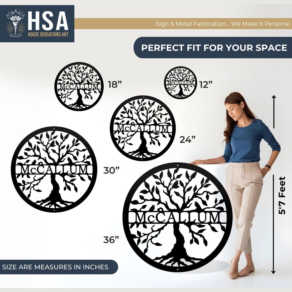 Metal Tree of Life Sign - Personalized Family Name Wall Art - HouseSensationsArt