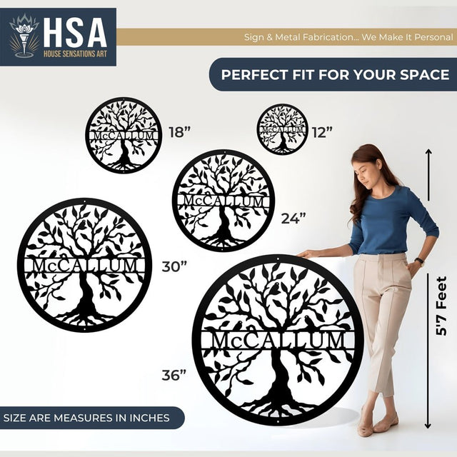 Metal Tree of Life Sign - Personalized Family Name Wall Art - HouseSensationsArt