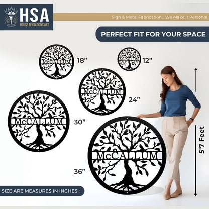 Metal Tree of Life Sign - Personalized Family Name Wall Art - HouseSensationsArt