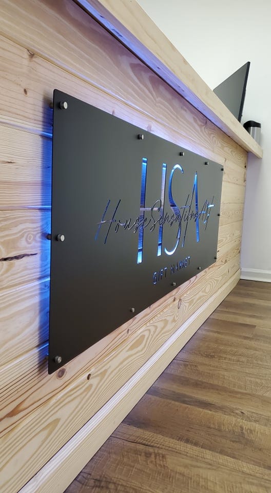 Modern LED lighted metal sign – durable illuminated business signage for office, shop, or studio