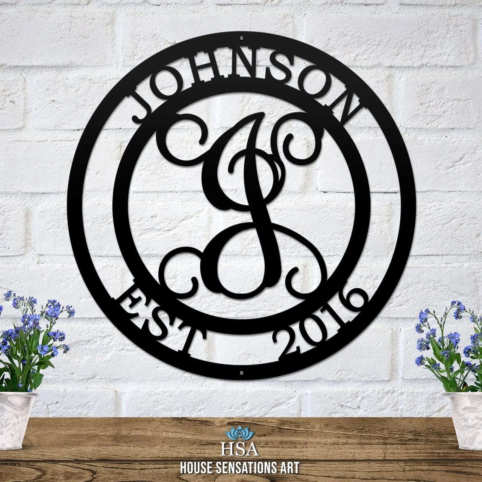 Monogram Family Name Sign - 6th Anniversary Gift - Personalized Family Name Sign - Monogram Metal Wall Art - Custom Last Name Sign Wedding Gift - Home Decor Outdoor Metal Sign - HouseSensationsArt