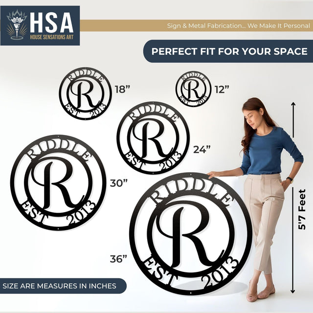 Monogram Metal Sign – Custom Family Name Wall Decor - HouseSensationsArt