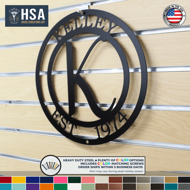 Monogram Metal Wall Decor Sign – Custom Family Name Wall Decor – Personalized Initial Art – Indoor Outdoor Plaque - TTS - HouseSensationsArt