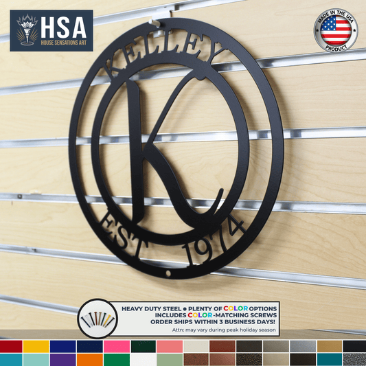 Monogram Metal Wall Decor Sign – Custom Family Name Wall Decor – Personalized Initial Art – Indoor Outdoor Plaque - TTS - HouseSensationsArt