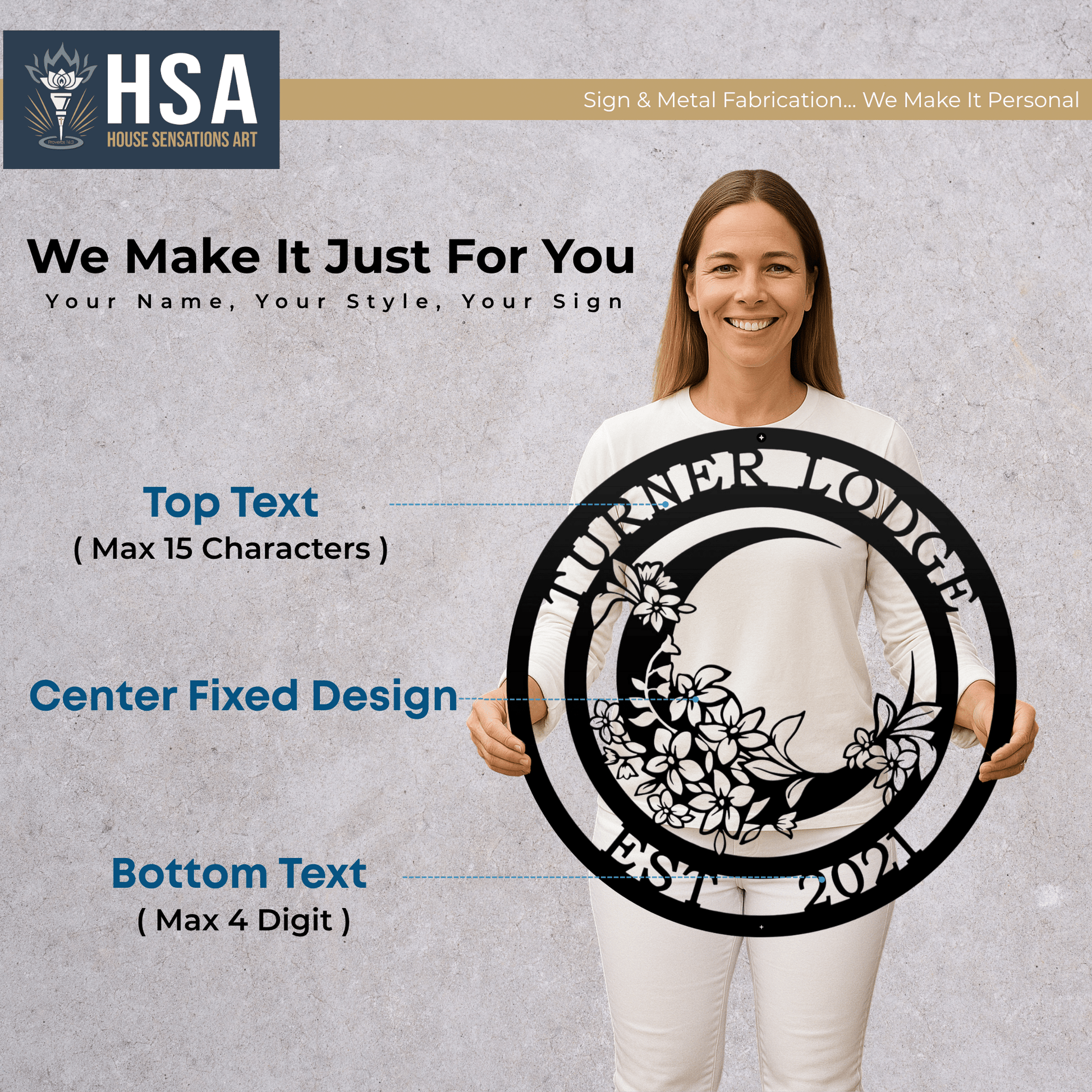 Moon Garden Custom Metal Wall Decor Sign - Personalized Floral Display - Botanical Wall Art - Elegant Home Decor - TTS - HouseSensationsArt