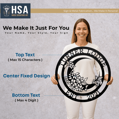 Moon Garden Custom Metal Wall Decor Sign - Personalized Floral Display - Botanical Wall Art - Elegant Home Decor - TTS - HouseSensationsArt