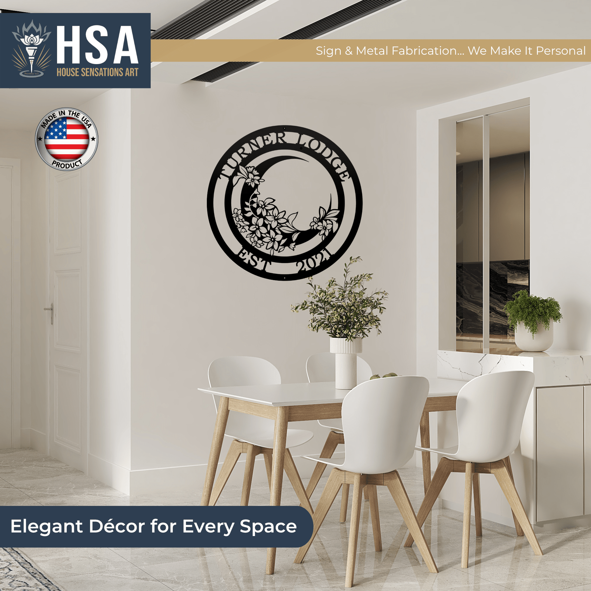 Moon Garden Custom Metal Wall Decor Sign - Personalized Floral Display - Botanical Wall Art - Elegant Home Decor - TTS - HouseSensationsArt