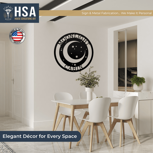 Moon & Stars Custom Metal Wall Decor Sign - Personalized Starry Night Decor - Cabin Wall Art - Family Name Sign Gift - TTS - HouseSensationsArt