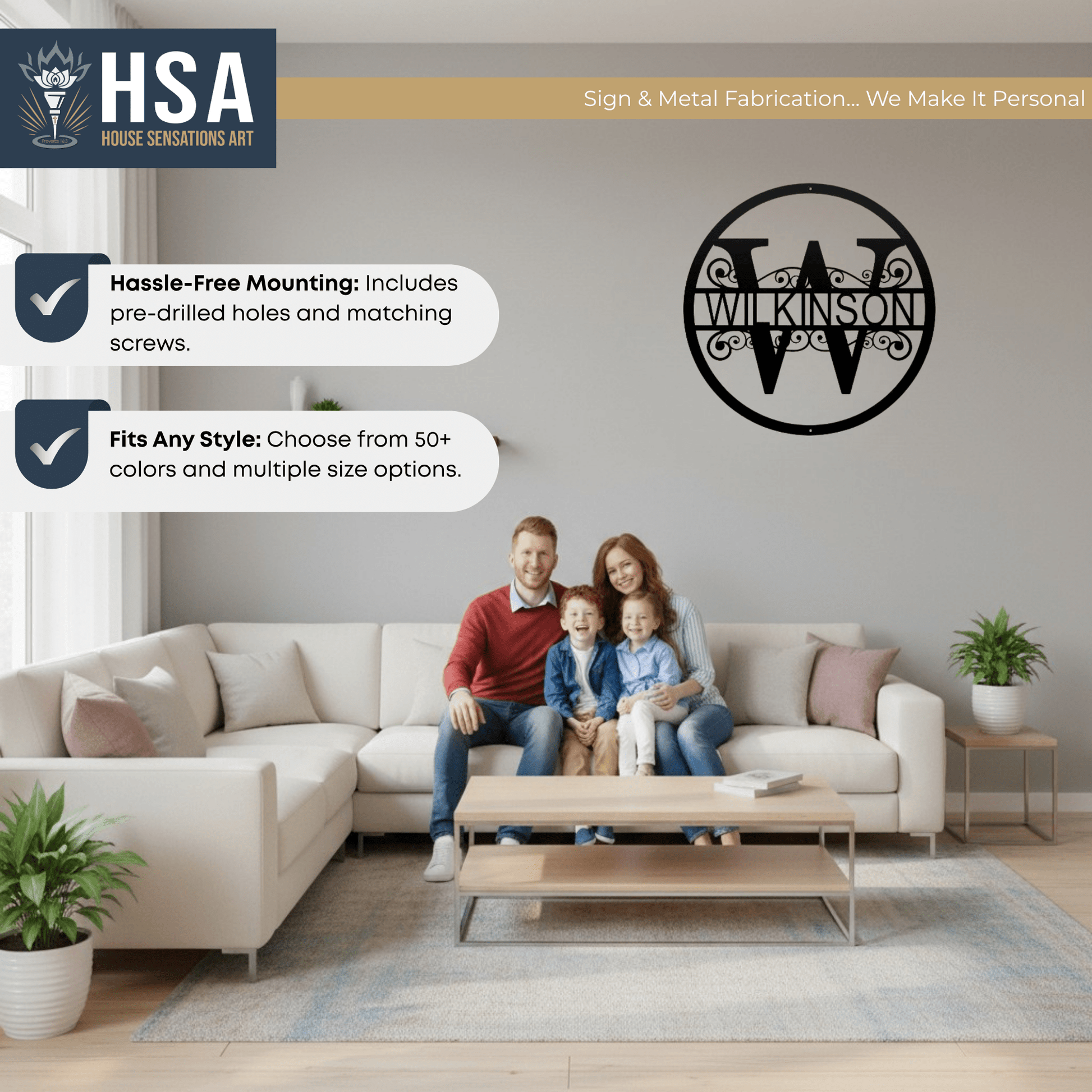 Name Monogram Sign – Custom Metal Split - Letter Decor for Homes - HouseSensationsArt