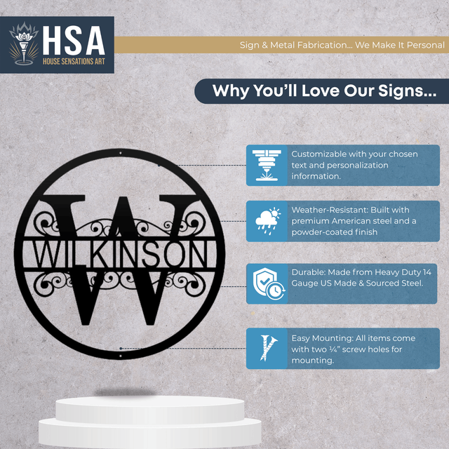 Name Monogram Sign – Custom Metal Split - Letter Decor for Homes - HouseSensationsArt