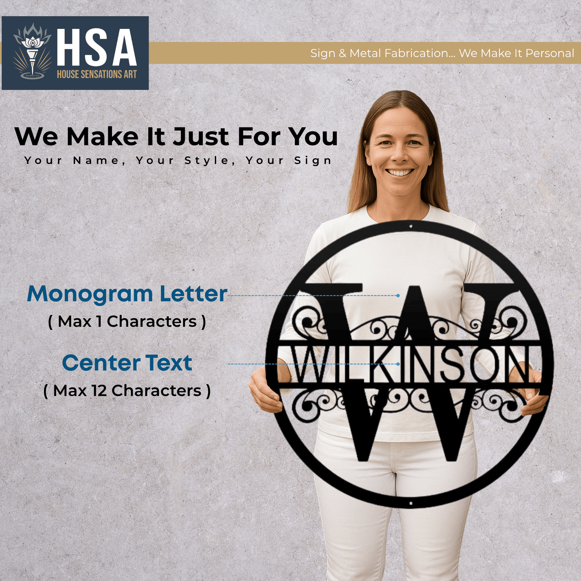 Name Monogram Sign – Custom Metal Split - Letter Decor for Homes - HouseSensationsArt