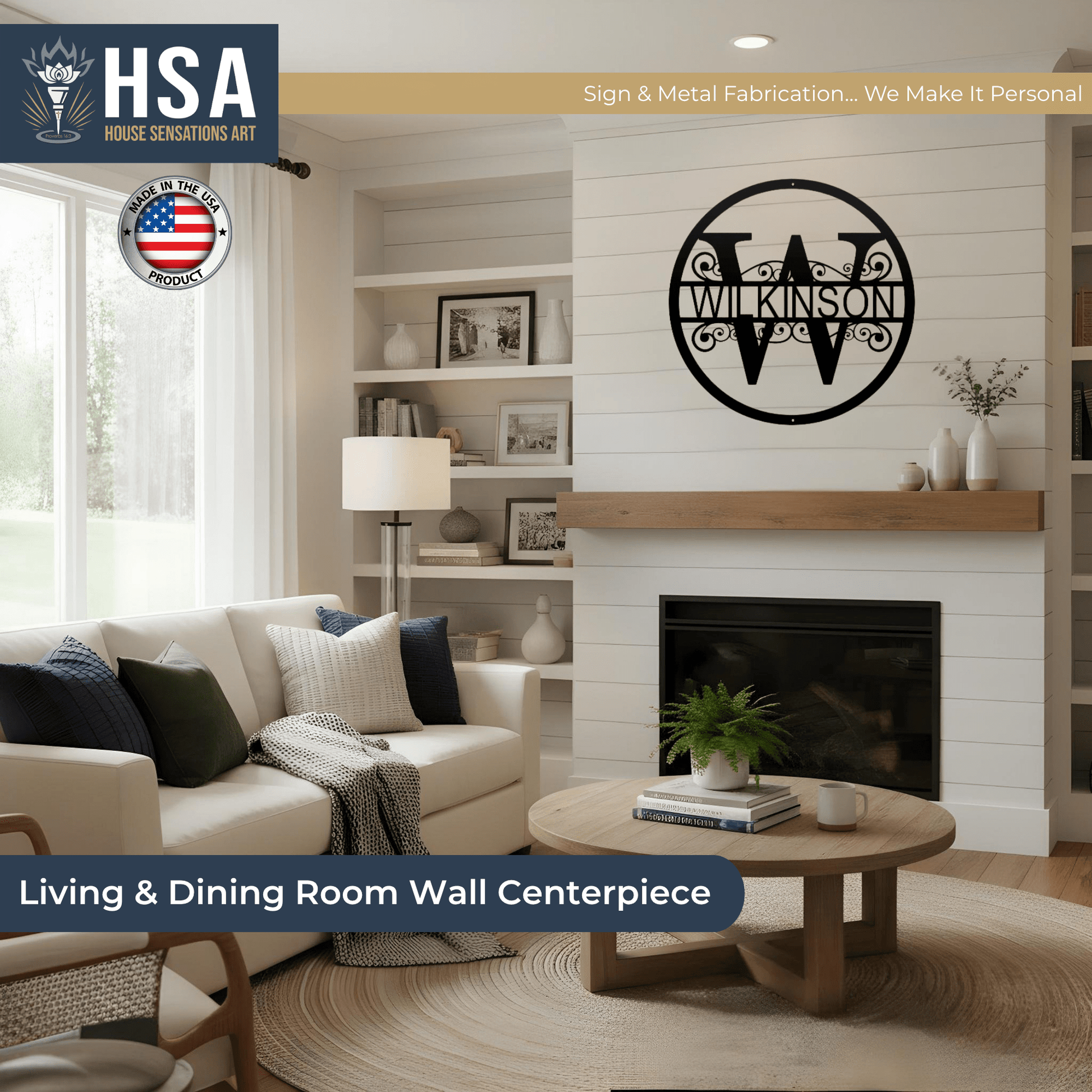 Name Monogram Sign – Custom Metal Split - Letter Decor for Homes - HouseSensationsArt