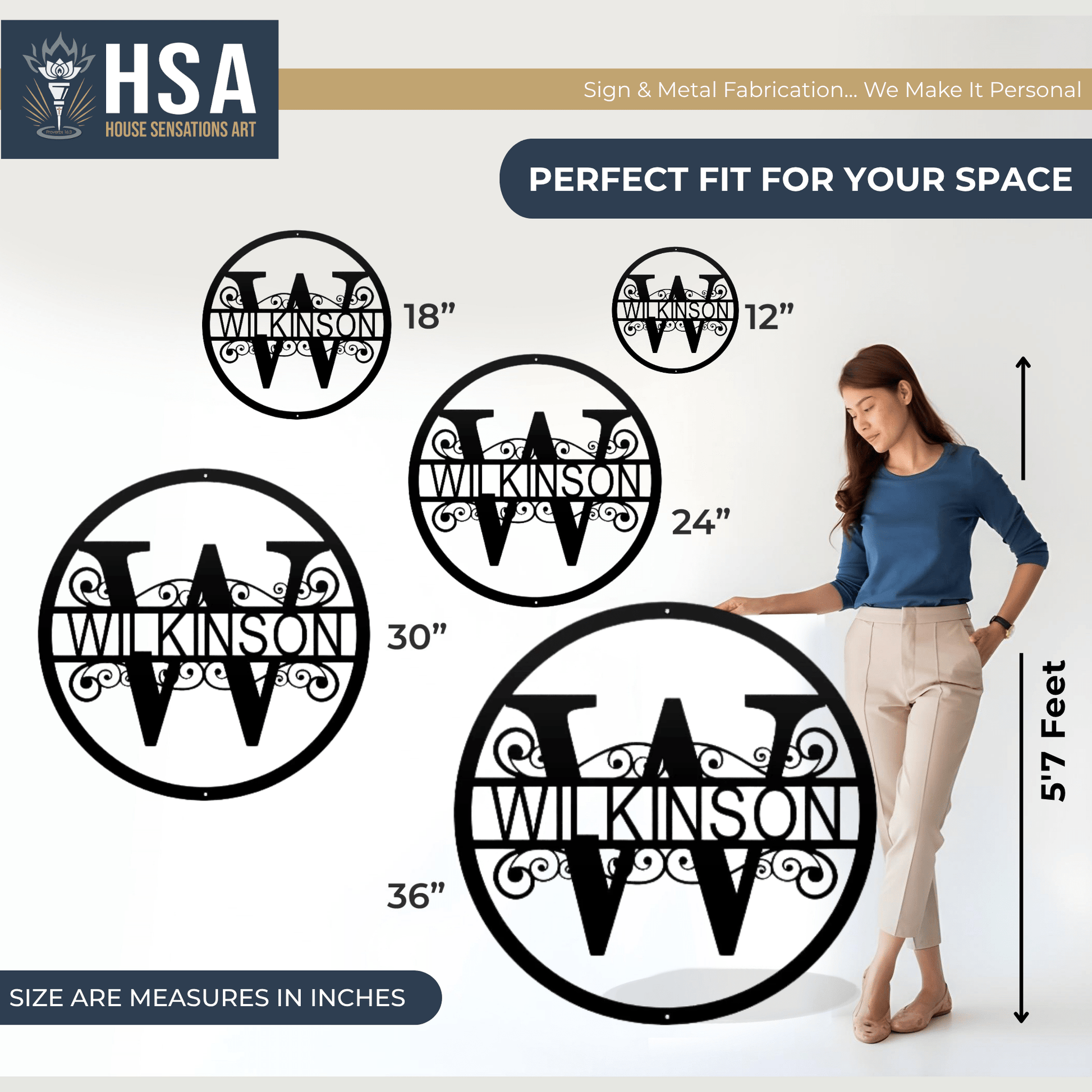 Name Monogram Sign – Custom Metal Split - Letter Decor for Homes - HouseSensationsArt