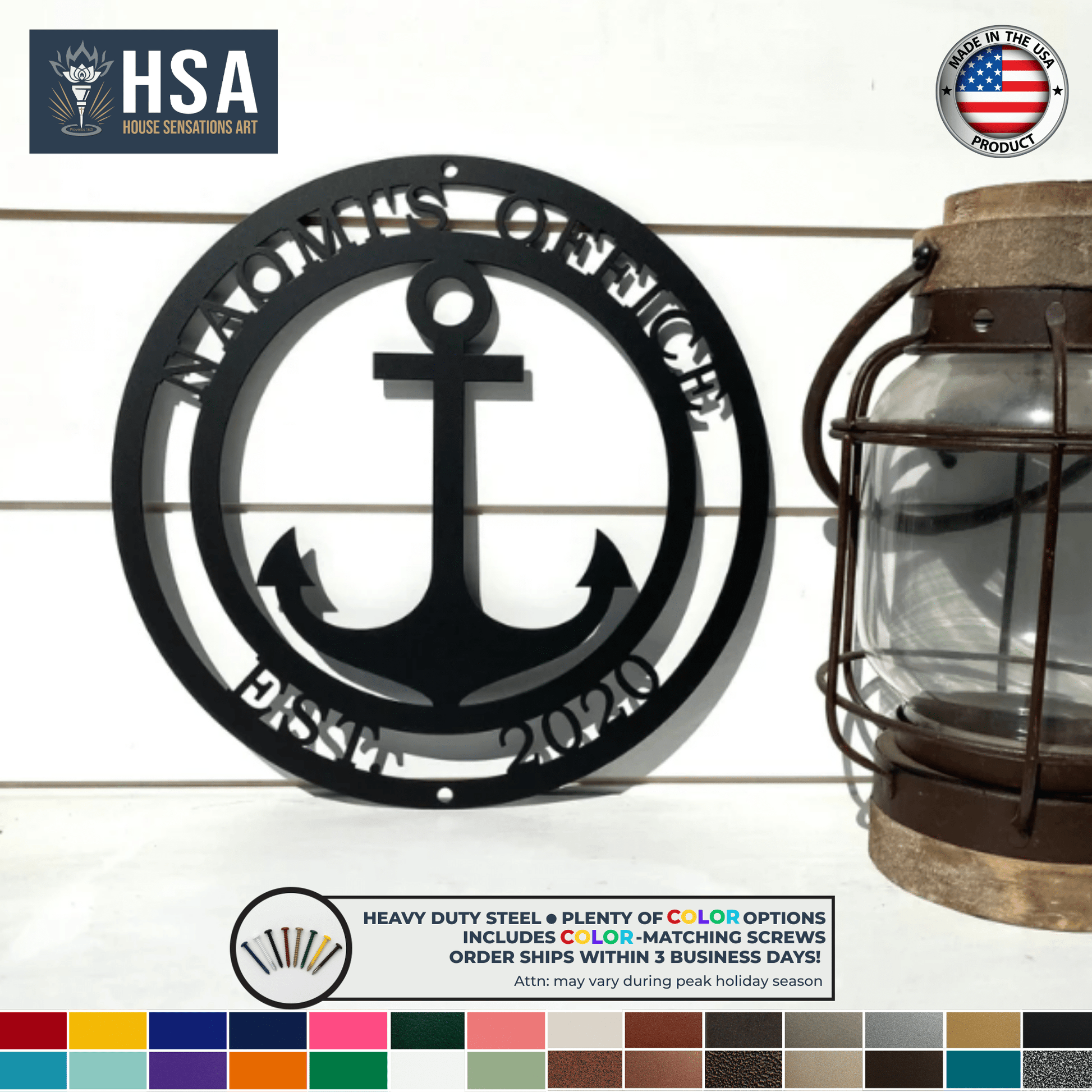 Nautical Anchor Name & Established Date Sign, Custom Coastal Gift, Outdoor & Indoor Decor - TTS - HouseSensationsArt