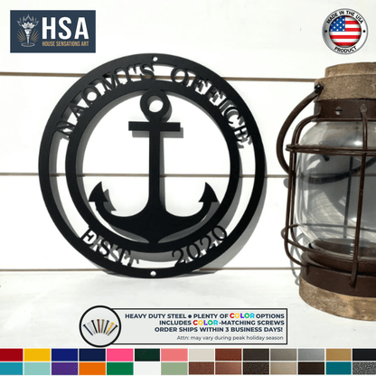 Nautical Anchor Name & Established Date Sign, Custom Coastal Gift, Outdoor & Indoor Decor - TTS - HouseSensationsArt