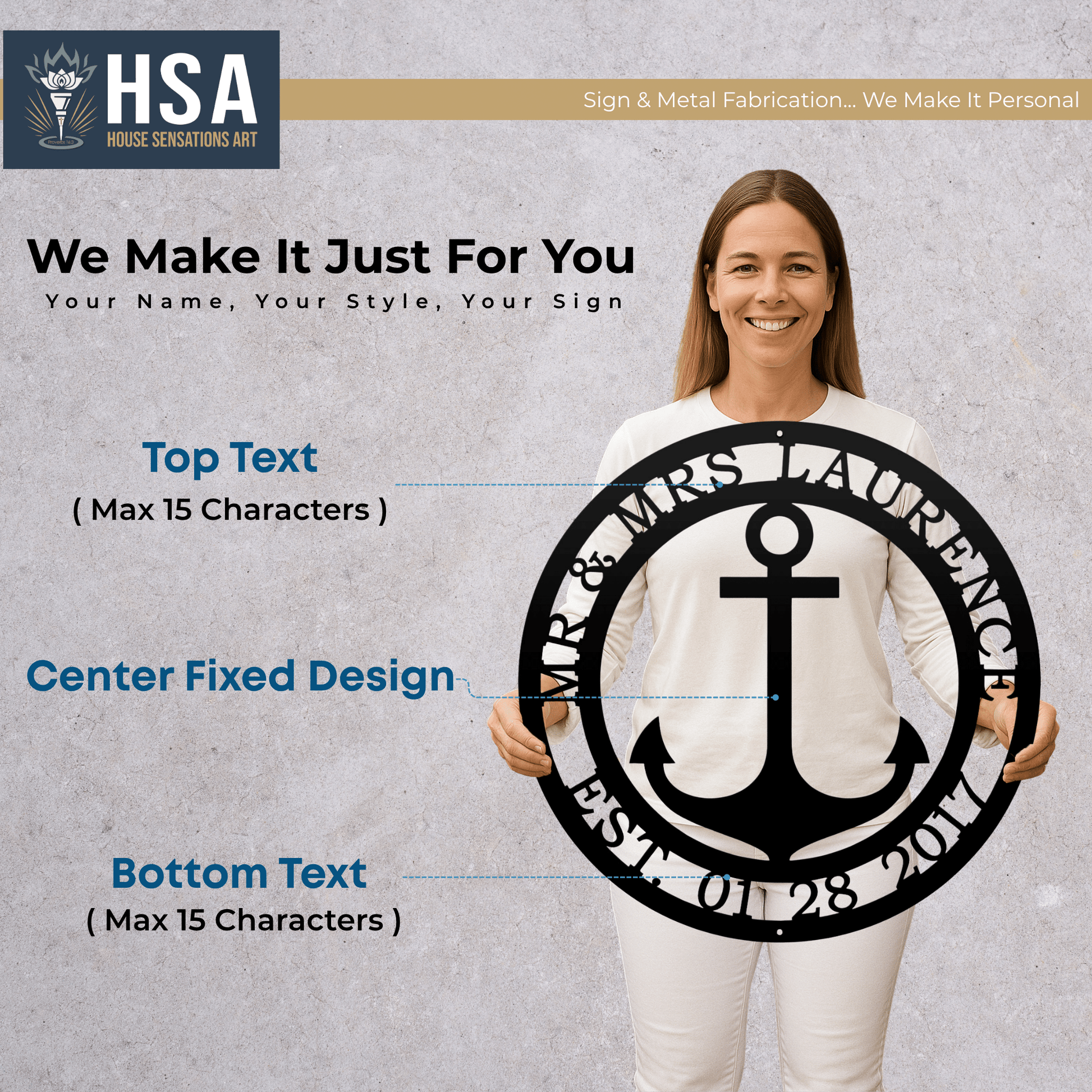 Nautical Anchor Name & Established Date Sign, Custom Coastal Gift, Outdoor & Indoor Decor - TTS - HouseSensationsArt