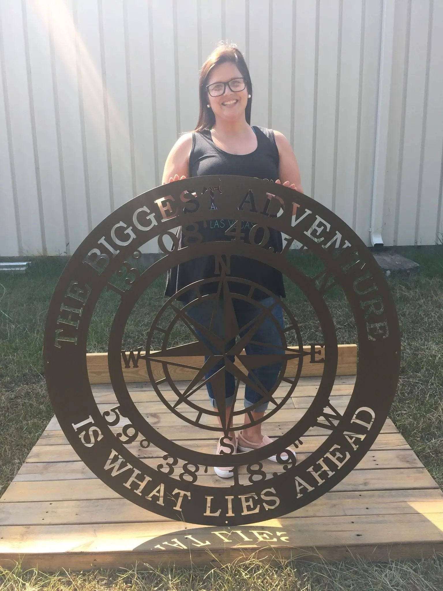 Personalized nautical metal sign with compass and inspirational quote wall art