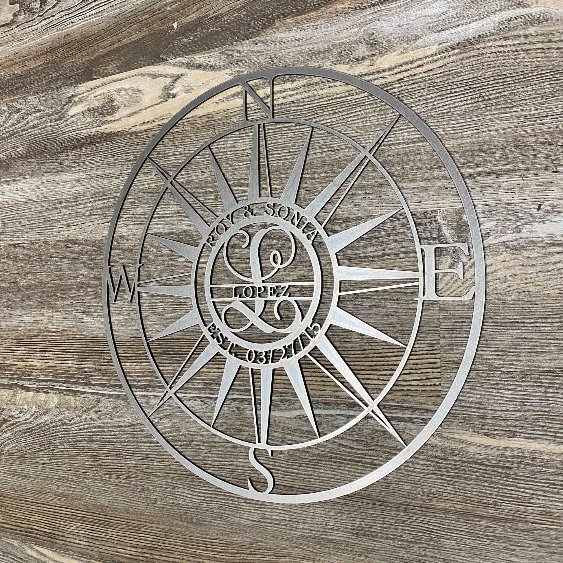 Nautical Monogram Split Name Compass Outdoor Wall Art - Available up to 47" – Custom Metal House Numbers & Animal Name Sign – Weather - Resistant Outdoor Address Signs for Housewarming Gift - HouseSensationsArt