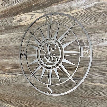 Nautical Monogram Split Name Compass Outdoor Wall Art - Available up to 47" – Custom Metal House Numbers & Animal Name Sign – Weather - Resistant Outdoor Address Signs for Housewarming Gift - HouseSensationsArt