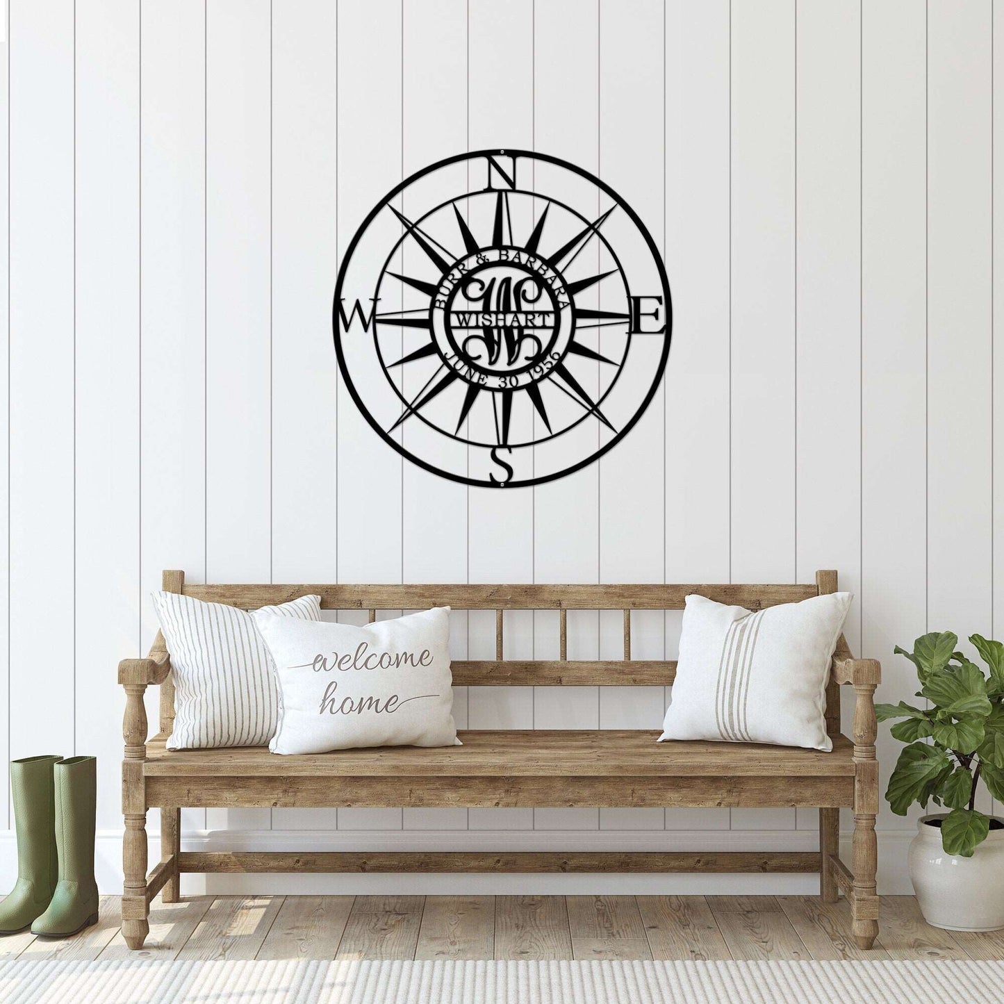 Nautical Monogram Split Name Compass Outdoor Wall Art - Available up to 47" – Custom Metal House Numbers & Animal Name Sign – Weather - Resistant Outdoor Address Signs for Housewarming Gift - HouseSensationsArt