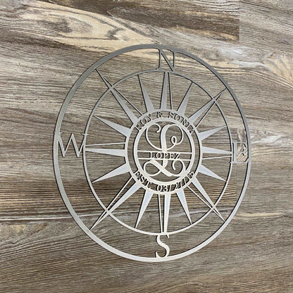 Nautical Monogram Split Name Compass Outdoor Wall Art - Available up to 47" – Custom Metal House Numbers & Animal Name Sign – Weather - Resistant Outdoor Address Signs for Housewarming Gift - HouseSensationsArt