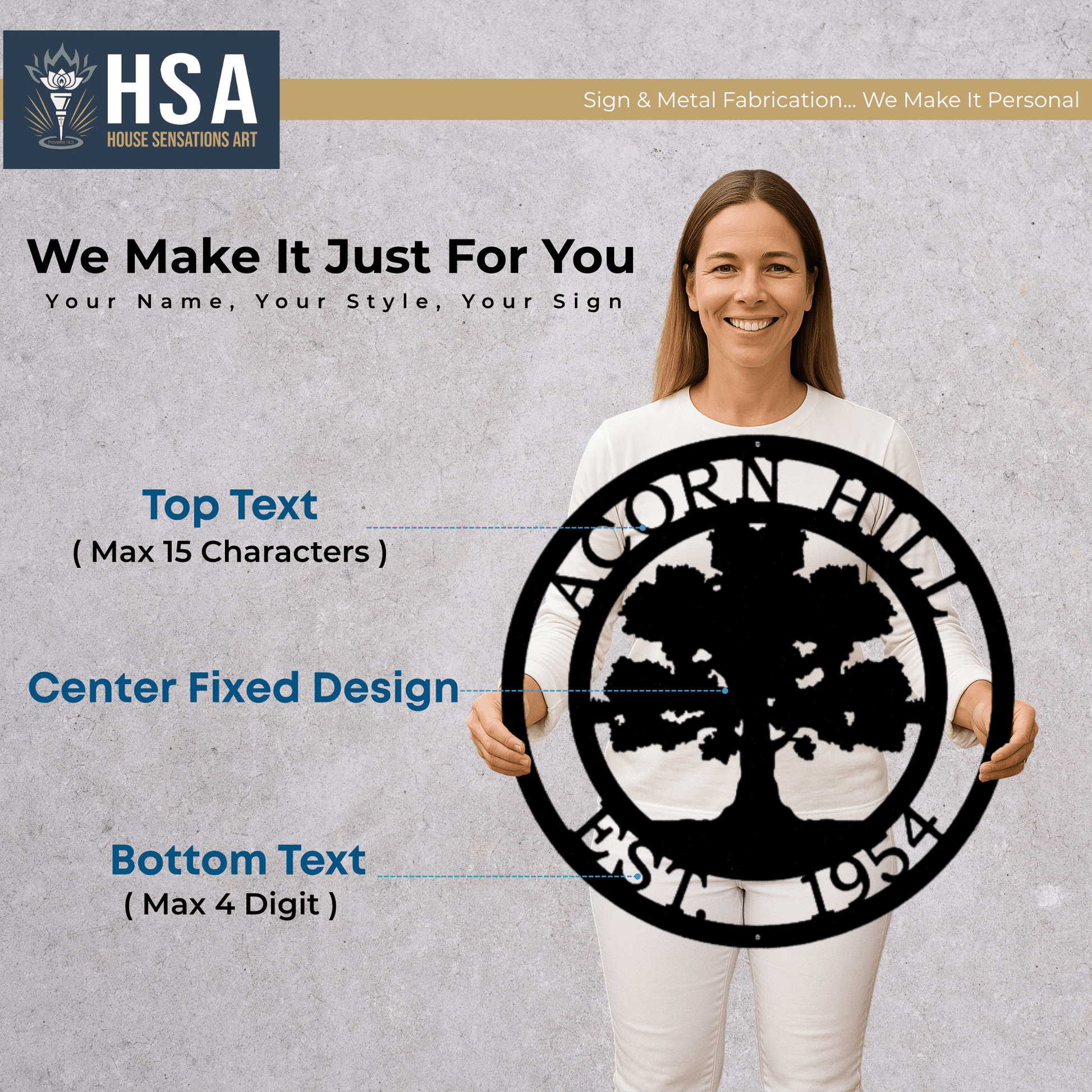 Oak Tree Family Name Sign with Established Date - HouseSensationsArt